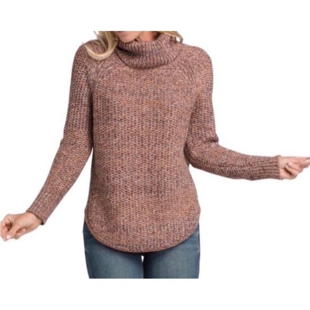 PrAna Callisto Turtleneck Raglan Knit Sweater Size S Brown & rust red outdoor